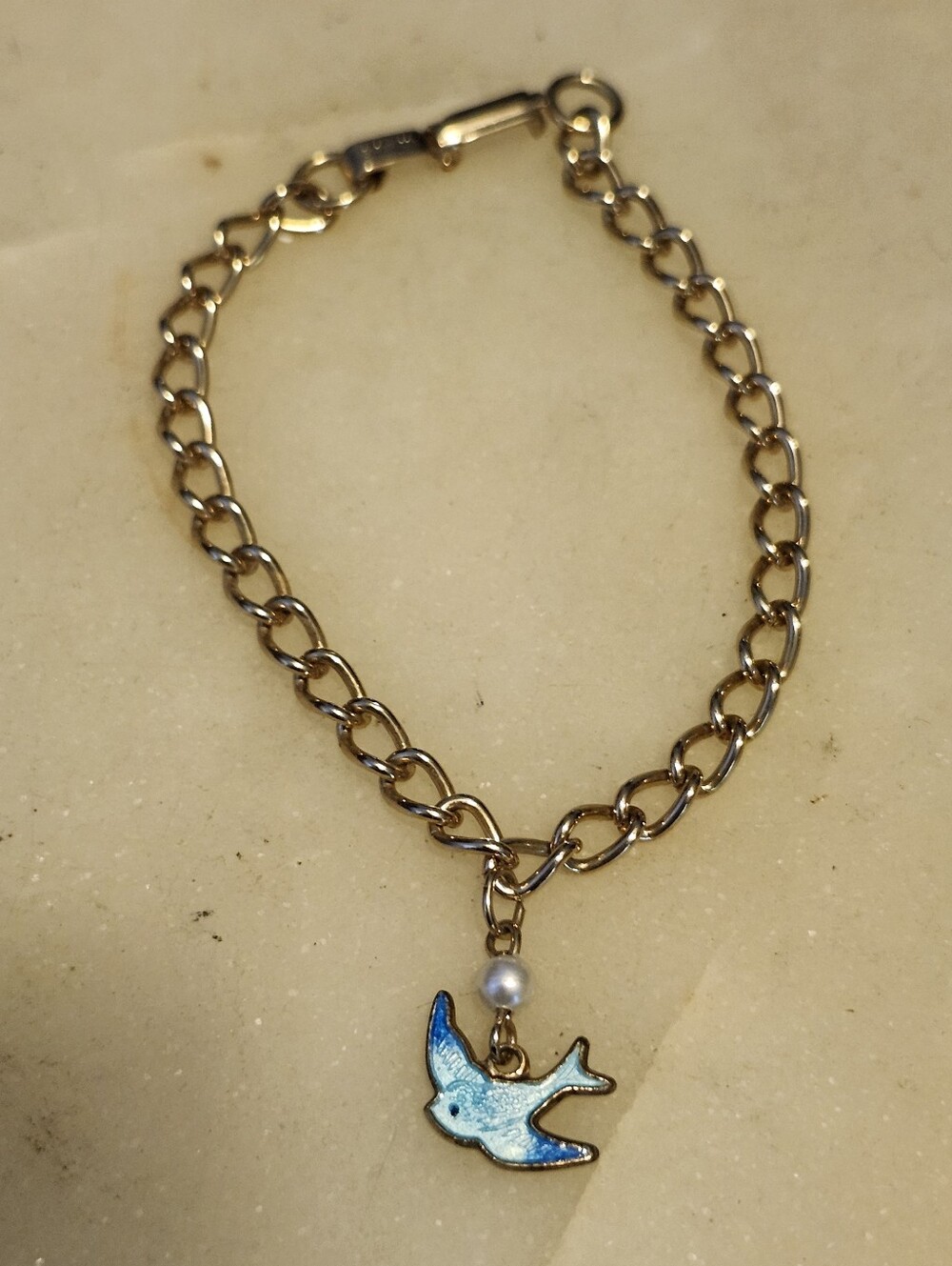 Vtg Sarah Coventry "Bluebird Of Happiness" Gold Tone Blue Enamel Charm Bracelet